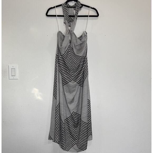 Banana Republic Midi Dress Size L Black White Geometric Halter Neck Tie Resort - Picture 1 of 11